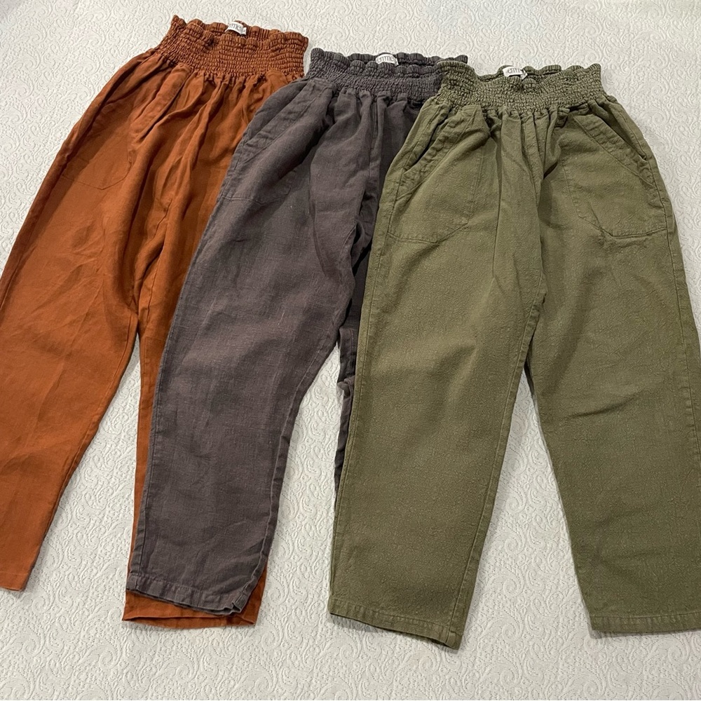 3 Pairs Emme Everyday Transitional Maternity Smocked Linen Pants Sz L